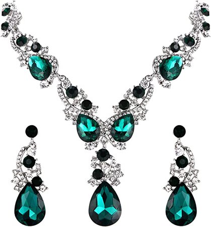 Crystal Multi Teardrop Cluster Statement Necklace Dangle Earrings Set