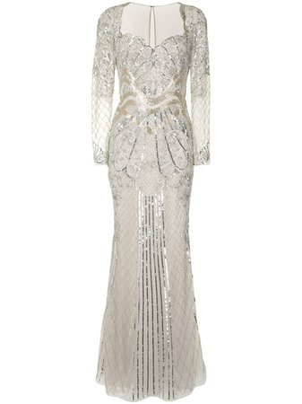 Shop silver Zuhair Murad sequin-embellished fishtail gown with Express Delivery - Farfetch