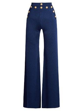 Balmain Wide-leg Knitted Trousers Admiral-blue Womens,