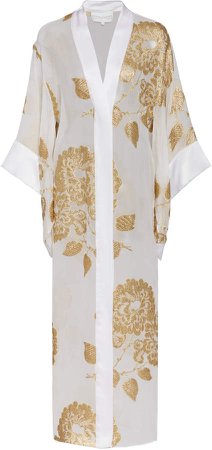 Marie France Van Damme Metallic Embroidered Silk-Blend Kimono