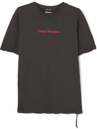 Pseudo Romantic Printed Cotton-jersey T-shirt - Black