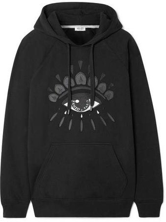 Embroidered Cotton-jersey Hooded Top - Black