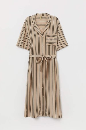 Striped Shirt Dress - Beige