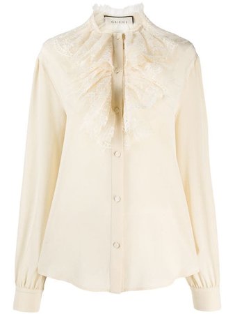 GUCCI lace ruffle bib blouse