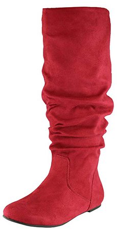 Amazon.com | Cambridge Select Women's Round Toe Slouchy Knee-High Flat Boot | Knee-High