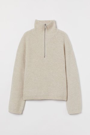Rib-knit Half-zip Sweater - Light beige melange - Ladies | H&M US