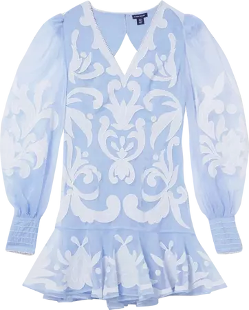 Petite Applique Organdie Buttoned Woven Mini Dress | Karen Millen