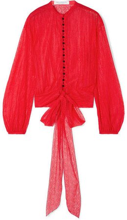 Tie-front Lace Blouse - Red