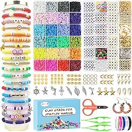 Amazon.com: Redtwo 6200 Pcs Clay Beads Bracelet Making Kit, Flat Round Polymer Heishi Friendship Bracelet Jewelry Kit with Charms and Elastic Strings for Girls 8-12 Gifts for Kids : Arts, Crafts & Sewing