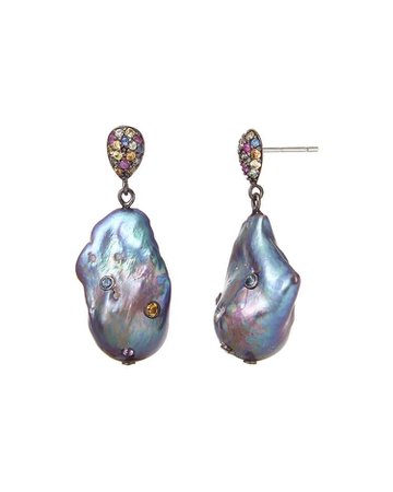 M.C.L. Sapphire & Baroque Pearl Drop Earrings