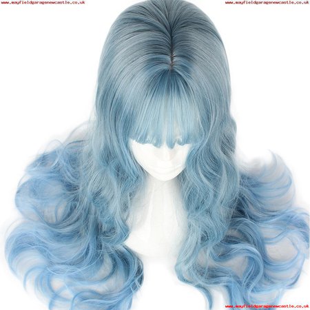Japanese womens daily air bangs long curly hair sprouting sister ice blue curly pear head big wave wig