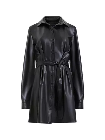 Crolenda PU Belted Shirt Dress Blackout | French Connection US