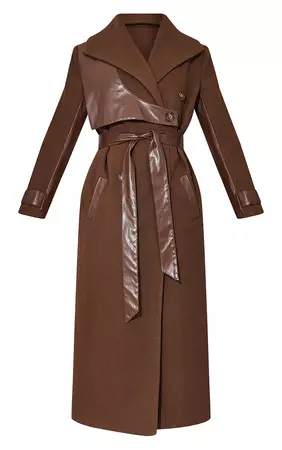 chocolate pu contrast coat