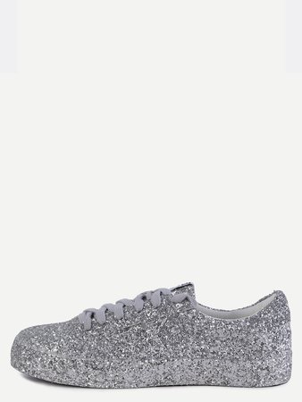 Silver Sequin Leather Low Top Sneakers