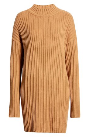 Mock Neck Long Sleeve Cotton Blend Rib Sweater Dress | Nordstrom