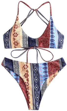 Amazon.com: ZAFUL Women's V-Wired Striped Reversible Two Piece Bikini Set Strappy Swimsuit: Clothing
