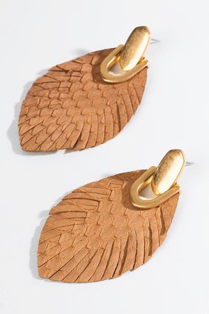 Angelica Leather Feather Drop Earrings | francesca's