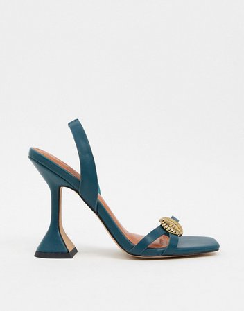 ASOS DESIGN Nardo barely there heeled sandals in teal | ASOS