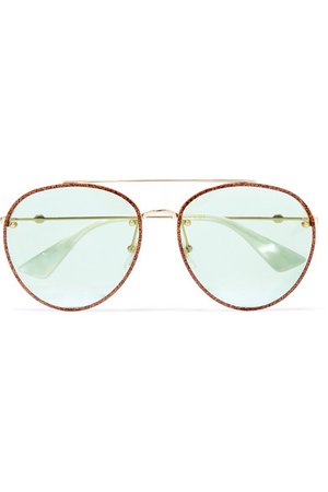 Gucci | Aviator-style glittered gold-tone sunglasses | NET-A-PORTER.COM