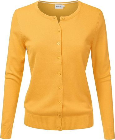 JJ Perfection Basic Button Down Soft Knitted Cardigan Long Sleeve Crew Neck Casual Sweater Jackets for Womens with Plus Size at Amazon Women’s Clothing store