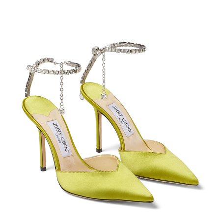 Jimmy Choo Lime Satin Pumps With Crystal Embellishment