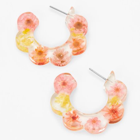Pink & Yellow 30MM Resin Floral Hoop Earrings | Claire's