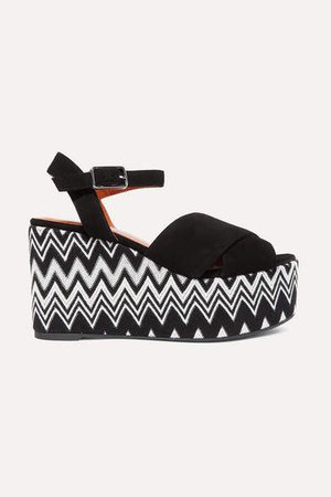 Missoni Engie 105 Crocheted Canvas And Suede Wedge Espadrilles - Black