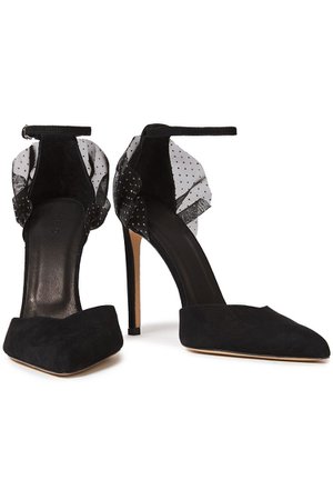 Black Quincia metallic plumetis-paneled suede pumps | Sale up to 70% off | THE OUTNET | IRO | THE OUTNET
