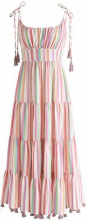 Frilly colorful striped maxi dress