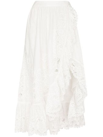 Shop white Zimmermann Lulu lace-trim wraparound skirt with Express Delivery - Farfetch