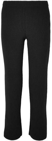 Ribbed-knit Straight-leg Pants - Black