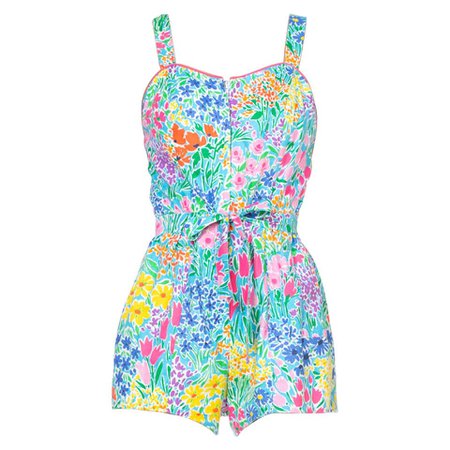 Lilly Pulitzer Style 1960s Bright Floral Romper For Sale at 1stdibs