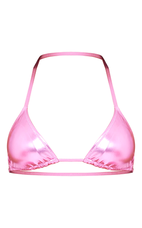 Baby Pink Metallic Adjustable String Tie Padded Triangle Bikini Top $24