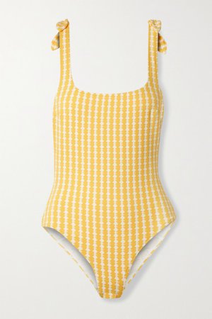 Net Sustain Zala Nageur Tie-detailed Stretch-jacquard Swimsuit - Yellow