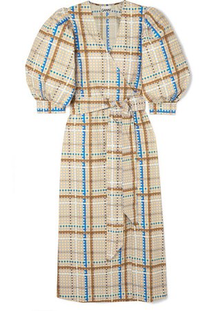 GANNI | Checked cotton-poplin wrap dress | NET-A-PORTER.COM