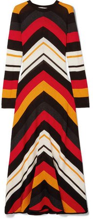 Striped Wool-blend Maxi Dress - Black
