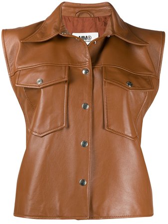 Mm6 Maison Margiela Sleeveless Leather Jacket S32FB0082SY1469 Brown | Farfetch