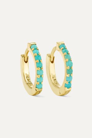 Jennifer Meyer | Huggy 18-karat gold turquoise hoop earrings | NET-A-PORTER.COM