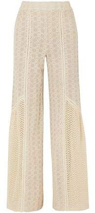 Crocheted Cotton-blend And Gauze Wide-leg Pants