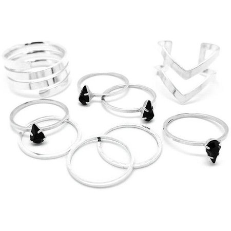 Silver Black Onyx Ring Set