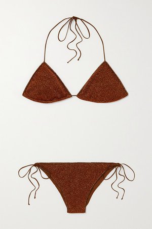 Lumiere Stretch-lurex Halterneck Triangle Bikini - Brown