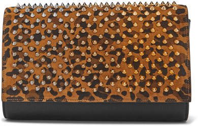 Paloma Spiked Leopard-print Suede And Leather Clutch - Tan