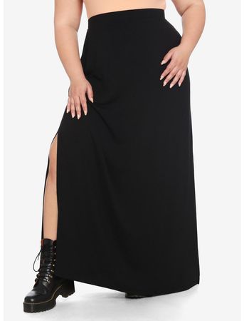 Black Side Slit Maxi Skirt Plus Size | Hot Topic