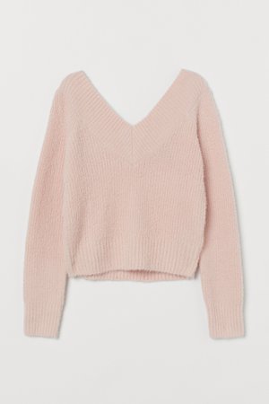 Пуловер с триъгълно деколте - Светлорозов - | H&M BG