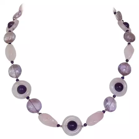 Marina J. Rose Quartz, Amethyst and Silver Rhodium-Plated Beaded Necklace For Sale at 1stDibs | j rosee jewelry, amethyst and rose quartz necklace, what does rose quartz and amethyst make