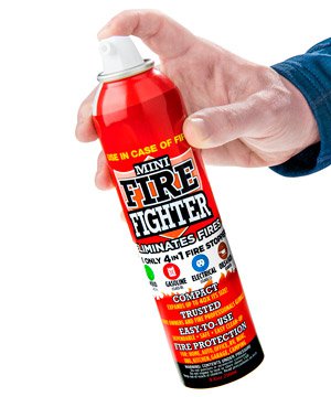 Mini Firefighter: A fire extinguisher in a compact can.
