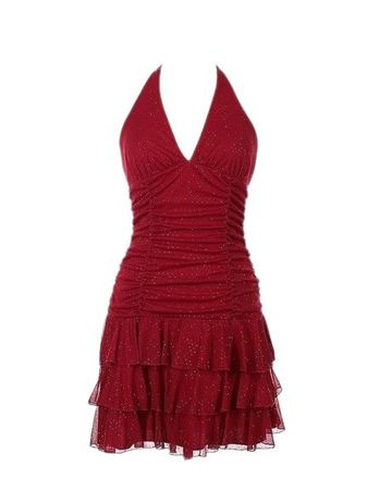 Y2K sparkly red ruched halter dress