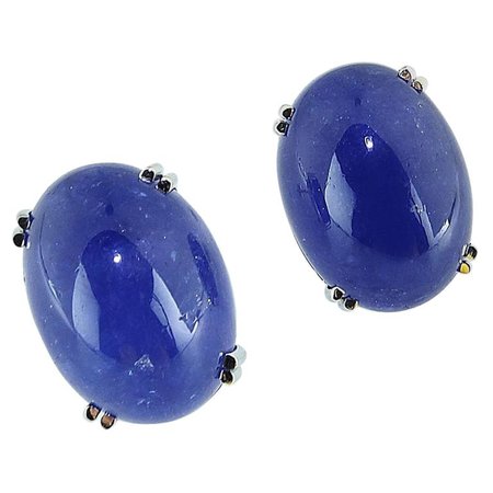 Tanzanite Oval Cabochon White Gold Earrings For Sale at 1stdibs