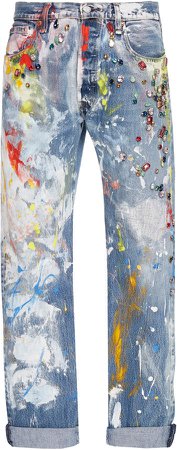 Christian Siriano Handpainted Embellished Mid-Rise Jeans Size: 2