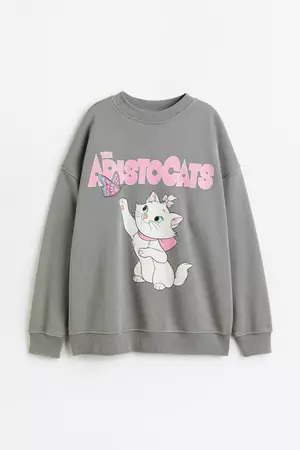 Oversized Printed Sweatshirt - Gray/Aristocats - Ladies | H&M US